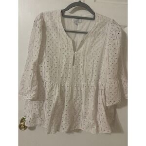 Mud Pie Women's Large Eyelet White Tunic Top Boho Cowgirl Festival